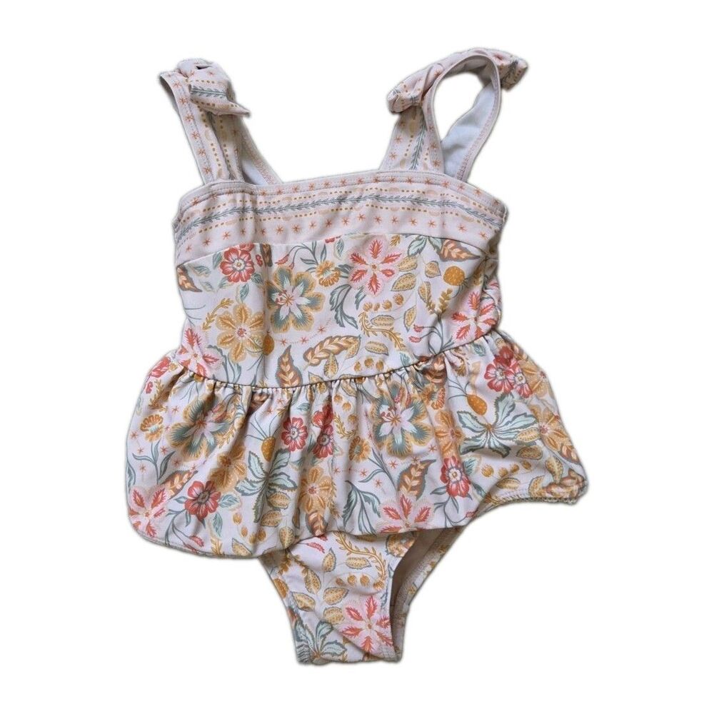 Cynthia Rowley Kids Pink Floral Ruffle Skirt One Piece Swimsuit Girls Sz 2T GUC